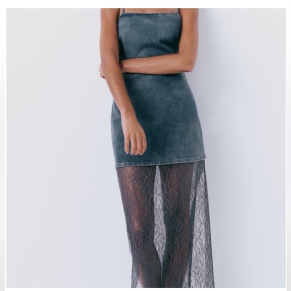 Zara denim lace midi dress size XS - Picture 1 of 3
